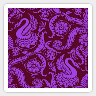 Bright Purple on Raspberry Classy Medieval Damask Swans Sticker